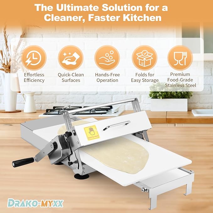 12" Folding Dough Sheeter, Includes 23.6" x 11.8" Sheeter Board, Dough Mat(23.6" x 15.8"), 2 Scrapers, 2 Pastry Brushs, Wool Brush, Manual Dough Roller with 55 Thickness Settings, Stainless Steel