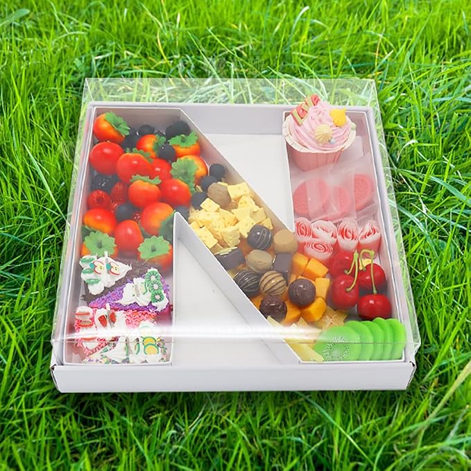 WENPACK 12.5" Cardboard Letter Shaped Mache Decorative Strawberries Fillable Sweets Flower Box with Clear Lid (White, H)