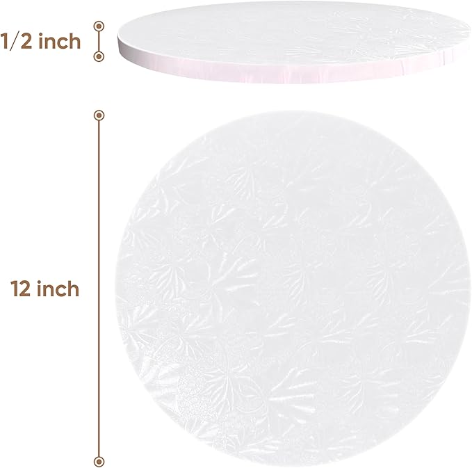 Cakebon Round Cake Boards - Sturdy 1/2 Inch Thick Cake Drums - 12 Inch Professional Base para Pastel Smooth Straight Edges White 12-Pack