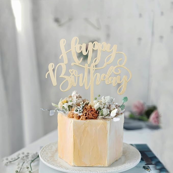 Handmade Glitter Happy Birthday Cake Topper,Birthday Party Cake Decorations, Anniversary/Birthday Party Decoration Supplies (Wooden)