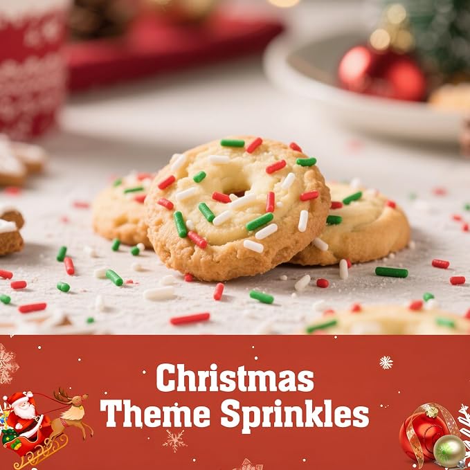 Twisweet Christmas Sprinkles, Edible Red Green White Sprinkles for Cake Decorating, Christmas Jimmies Sugar Sprinkle, Confetti Baking Candy Mix, Cake Topper Ice Cream Cupcake Cookie Toppings Dessert Decorations, Xmas Party Supplies (130g/4.58oz)