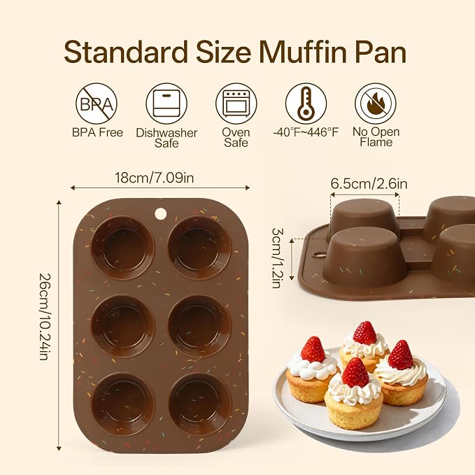 2 Pack Silicone Muffin Pan for Baking, Regular Size Nonstick Cupcake Pan, 6-Cup Silicone Muffin Tin BPA Free Dishwasher Safe, Great for Muffin Cupcake Brownie Egg Tart