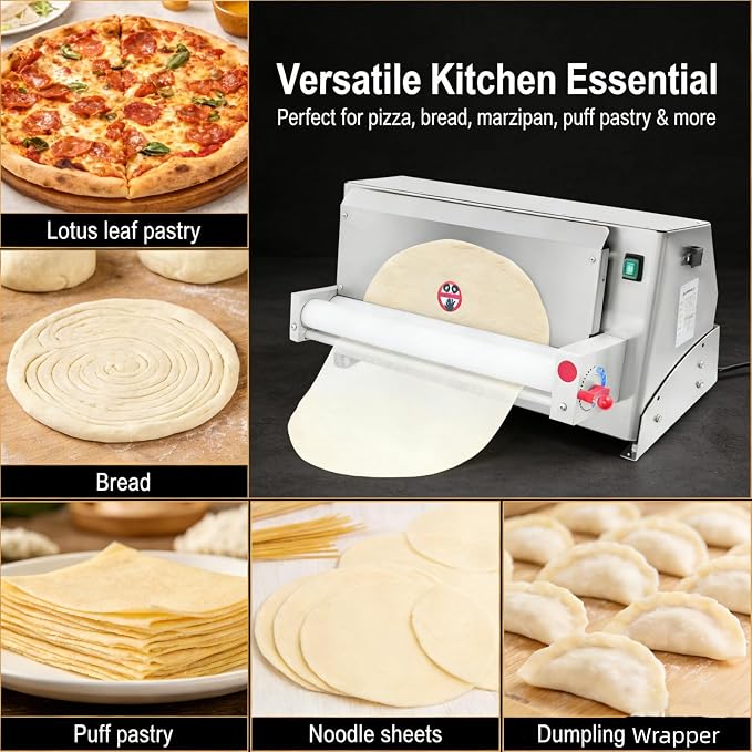 Electric Dough Sheeter Machine Pasta Maker Machine for Icing Pizza Dough Roller Sheeter Automatic Commercial Pizza Press Stainless Steel for Bread Marzipan and Puff Pastry (450W)