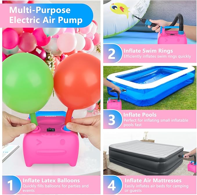 OWill Balloon Pump Electric, Multipurpose Balloon Inflator Electric Air Pump, Portable Dual Nozzle Balloons Air Pump Electric 600W Blow Machine for Party Decoration