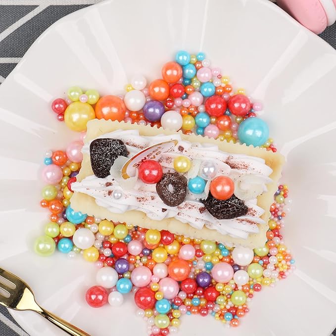 Rainbow Sprinkles for Cake Decorating, 130g/4.6oz Edible Pearl Sprinkles Mix, Multicolor Sugar Candy Pearls for Baking, Cookie Decorations and Cupcake Toppings, Wedding Party Supplies