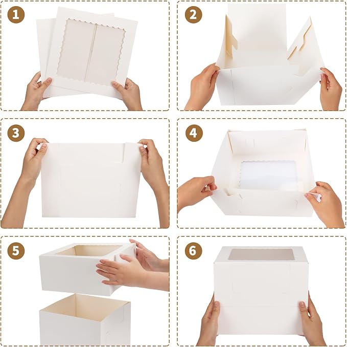 Moretoes 28pcs Cake Boxes, 10x10x8 Inch Bakery Boxes, Cake Boxes for Pastries, Desserts, Pie, Valentine's Day, Mother's Day, Birthday Party, White