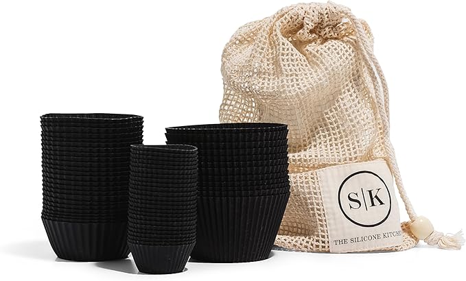 The Silicone Kitchen Reusable Silicone Baking Cups Gift Set Bundle, 24 Regular, 12 Jumbo, 24 Mini, Matte Black