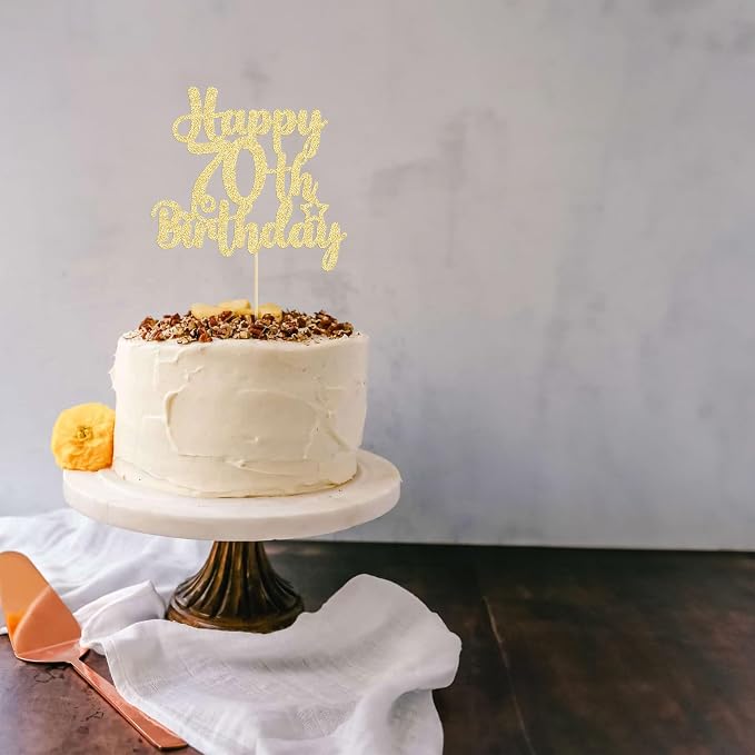 Gyufise 1Pc Happy 70th Birthday Cake Topper Glitter 70 & Fabulous Cheers to 70 Years 70th Birthday Cake Pick for Celebrating 70th Birthday Anniversary Party Cake Decorations Supplies Gold