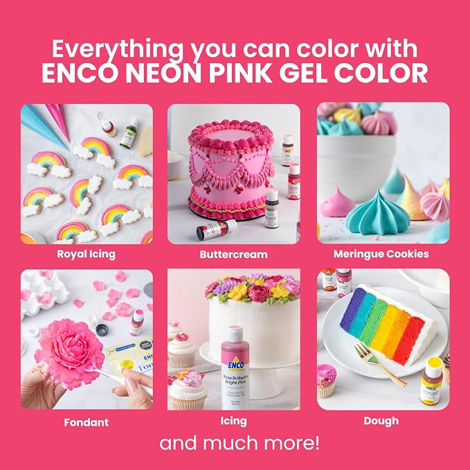 ENCO Food Coloring Gel Neon Pink 1.41 oz (40g) Concentrated, Vegan