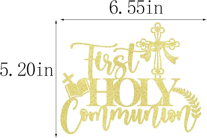 Gold glitter First Holy Communion Cake Topper-Suitable for Ramadan, Baptism, Religious Baptism,Baby Shower, God Bless, Communion Party, Wedding, Communion Party Decoration Supplies