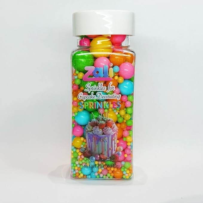 Zali Edible Pearl Sprinkles, Flower Color, 26 Colors Mixed Size | For Cake Decorating, Sugar Pearls for Cakes, Cupcakes, Cookies, Donuts & Ice Cream, Gluten Free, Food Grade