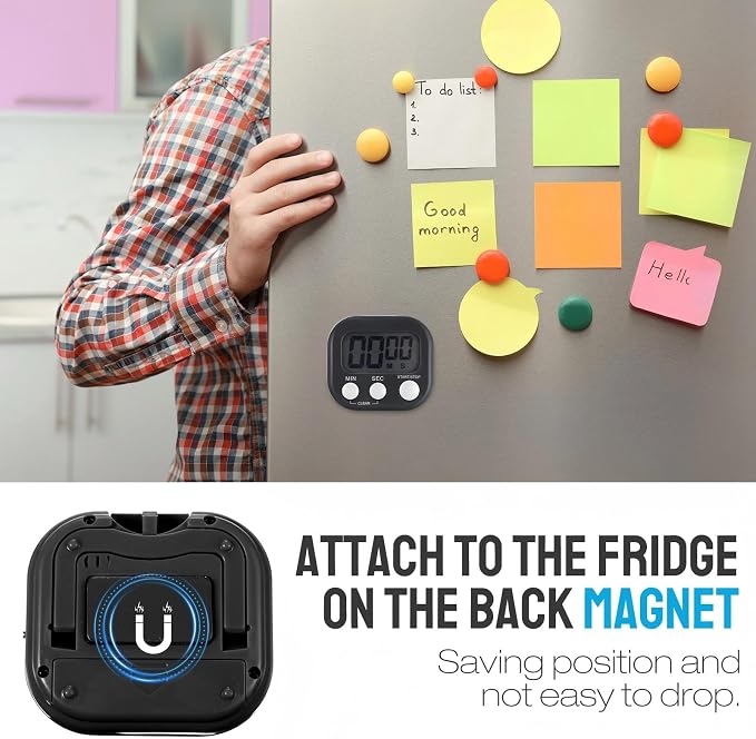 Leumoi 24 Pcs Digital Kitchen Timers Bulk Timer for Classroom Small Magnetic Timer On/Off Switch Countdown Loud Alarm for Cooking School Student Teacher Exercise Training Baking Work(Black)