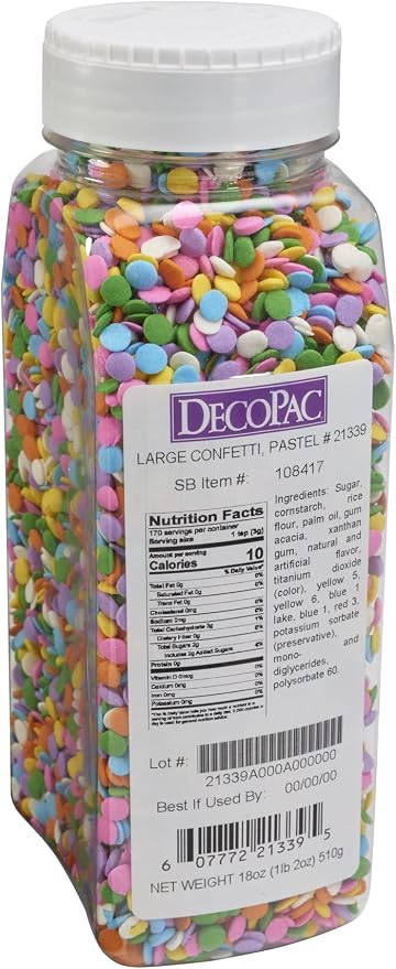 DECOPAC Quins Fancy Sprinkles, 19.5oz, Candy Sprinkles in Handheld Container, Edible Sprinkles For Celebration Cakes, Cupcakes, Cookies - Large Pastel Quins
