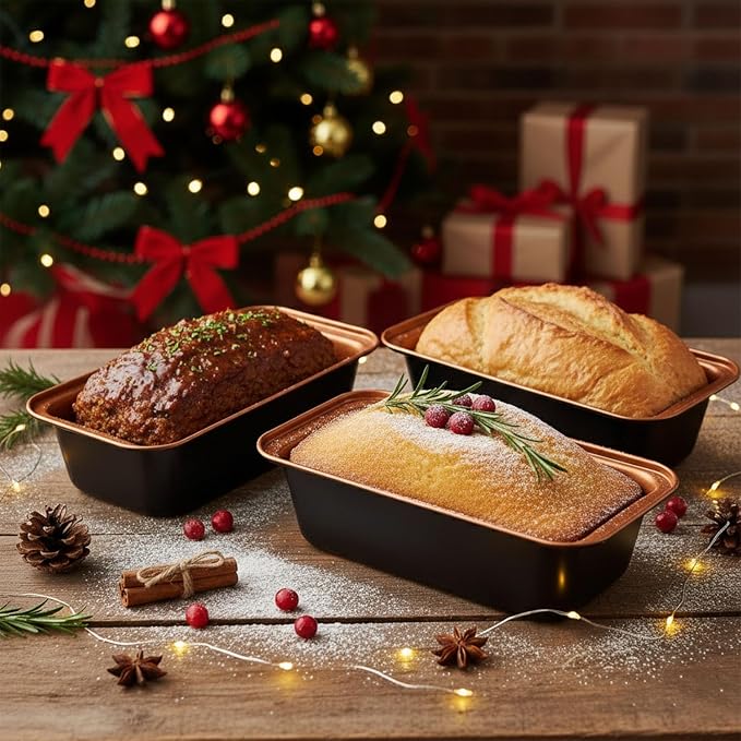 3-Pack 9x4 Inch Nonstick Loaf Pans, Carbon Steel Bread Pans for Baking Banana Bread & Sourdough, Even Heating, Easy Release, Oven Safe to 450°F, PFOA Free