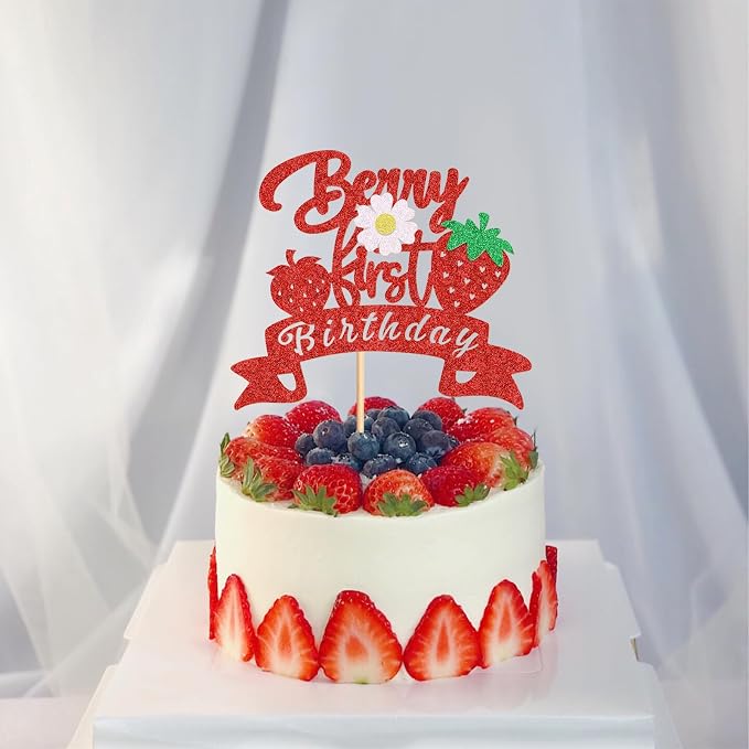 1Pack Berry First Birthday Cake Topper Strawberry 1st Birthday Cake Picks for Strawberry Baby Shower Boys Girls First Birthday Cake Decors Berry Cake Decoration Supplies