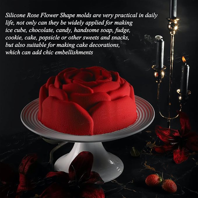 Joyeee 9.4'' Rose Flower Cake Mold Pan, Silicone Baking Mold for Birthday Cake, Muffin, Bread, Pie, Flan, Tart, Mousse, Cheesecake - Non-Stick Baking Trays - Great For Parties, Holidays