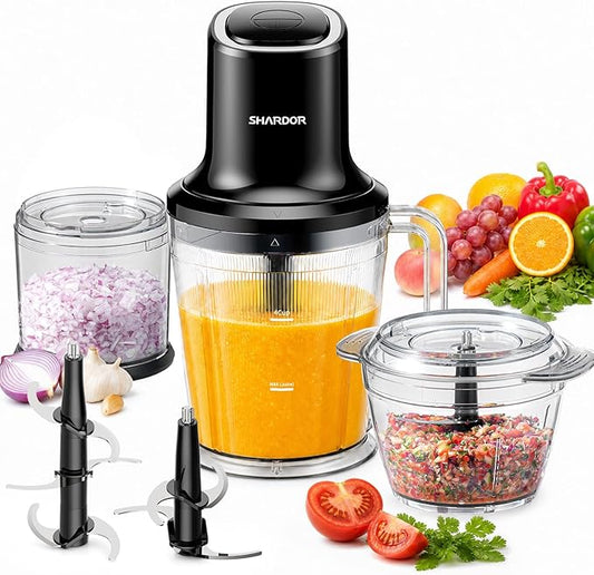 SHARDOR 3-in-1 Small Food Processor/Blender, 400W Powerful Food Chopper with 6-Cup Jar, 4-Cup Processor Bowl & 2-Cup Chopper Bowl, for Food Prep, Smoothies and Milkshakes