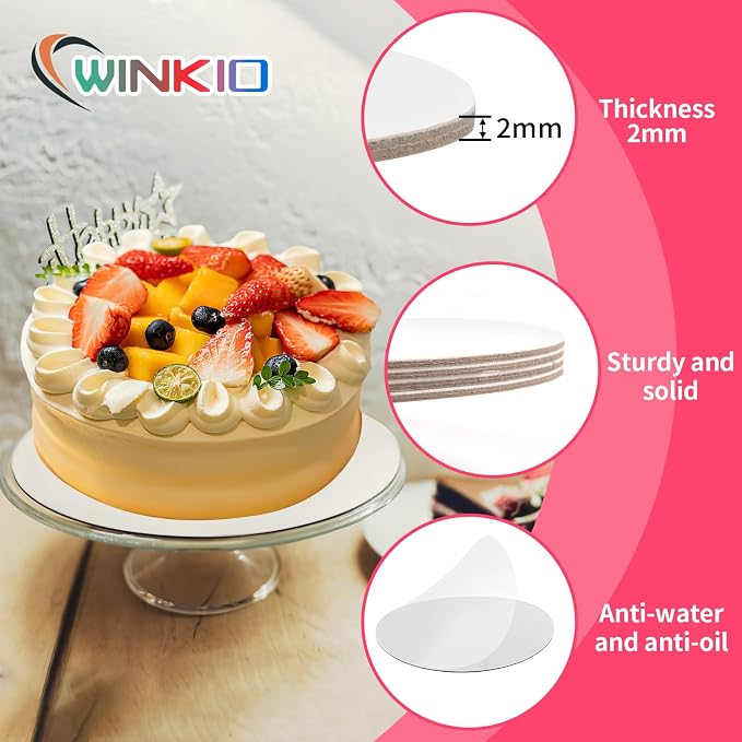 WINKIO Cake Boxes with Cake Boards, 4 Pack 10 Inch Cake Boxes with Window, Disposable Bakery Box for Cake Cookies Pies Cupcakes Pastry