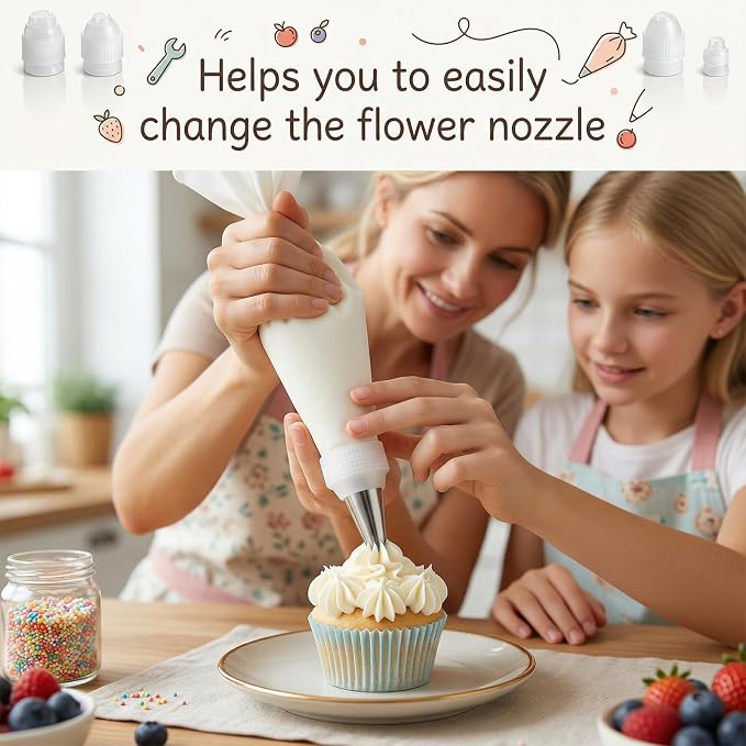 8 Pcs Couplers for Piping Bags, 4 Sizes Piping Bag Couplers for Cake Decorating, Pastry Bag Coupler for Bags, Icing Nozzles