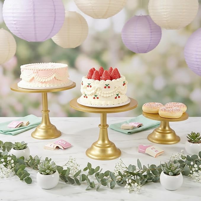 3 Pcs Metal Cake Stand Set 8/10/12 inch Dessert Table Display Perfect for Baby Shower Wedding Birthday (gold)