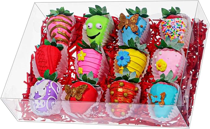 RomanticBaking 20PCS 10x7x2 inches Clear Strawberry Boxes Cookie Boxes Bakery Boxes Macaron Boxes Gift Boxes Treat Boxes for Party Favors