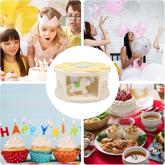 Automatic Rotating Cupcake Stand, with 4 Music LED Carousel Rotary Cake Rack Rotating Dessert Display Table for Birthday Weddings Parties Events