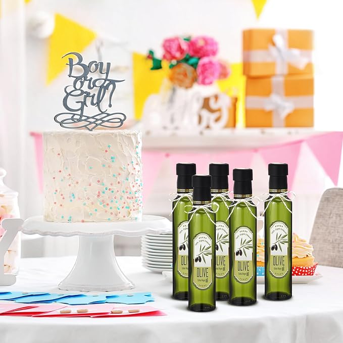 Reallnaive 12 Sets 8 oz Glass Olive Oil Bottles Empty Sauce Condiment Bottles with Tags and Twine and Funnel for Storing Homemade Olive Oil Christmas Wedding Baby Shower Gifts(Clear)