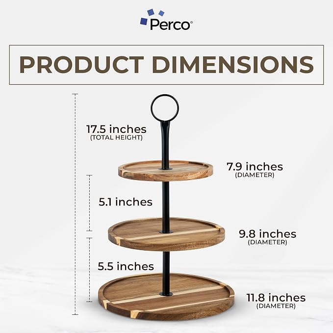 Perco Cupcake Stand, 3 Tier Wooden Tiered Display Stand for 20 Cupcakes – Wood Dessert Table Display Set, Tiered Serving Tray for Weddings, Birthdays, Baby Showers & Events