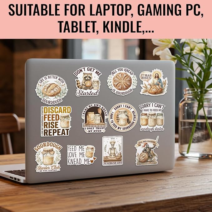 TODOLIA (20Pcs-3in) Sourdough Starter Sticker Pack, Funny Sourdough Bread Sticker, Baking Lover Baker Gift, Bread Bakery Themed Decoration For Laptop Tablet Farm Stand Jar Water Bottle Helmet Vehicles
