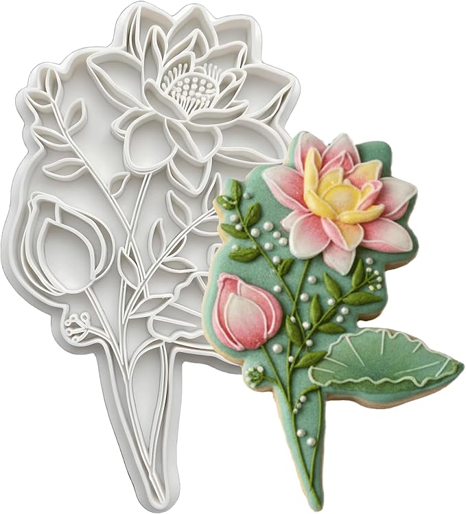 Birth Flower Cookie Cutter July Larkspur 3D Embosser Stamp with Detailed Petal Texture - Birth Month Flower Fondant Biscuit Baking Tools - Personalized Birthday Mom Gift Party Decorating 3"