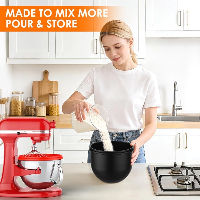 3-Pack Silicone Bowl Liners with Lids for KitchenAid 6-Qt Bowl-Lift Bowls Only, 2mm Extra-Thick Premium Silicone, Built-In Air Vents for Dough Proofing, Dishwasher Safe, BPA-Free