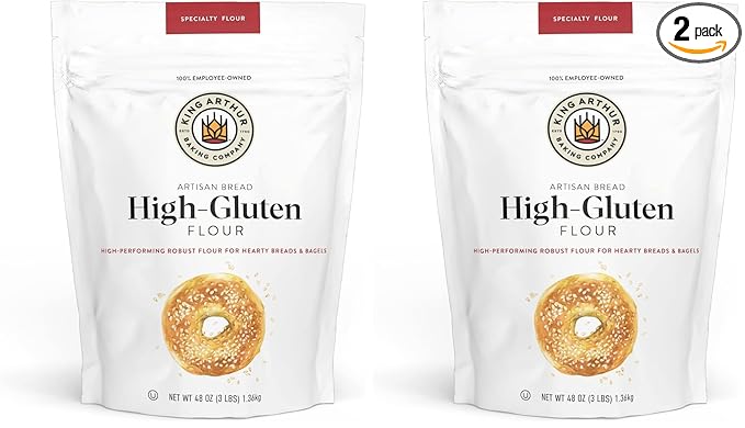 King Arthur High Gluten Flour, Contains Wheat-Flour (wheat-flour, malted barley flour) High Protein, 3 lb, White, 48 Ounces (Pack of 2)