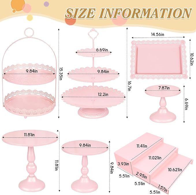 HAISIWLKJ 10 Pcs Pink Cake Stand Set Metal Cupcake Stands, Multiple Styles Dessert Display Tower for Candy Fruit, Cake Serving Trays for Birthday, Wedding, Anniversary, Baby Shower, Engagement Party