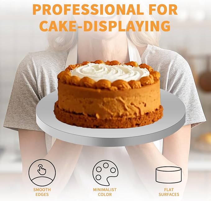 10pcs 8inch Round Cake Boards 1/2inch Thick, Pack of 10 - Sturdy Silver Cake Drums with Smooth Straight Edges, Waterproof & Oil-Proof for Baking, Cakes, Pizza, and Desserts (Sliver 8inch/10pcs)
