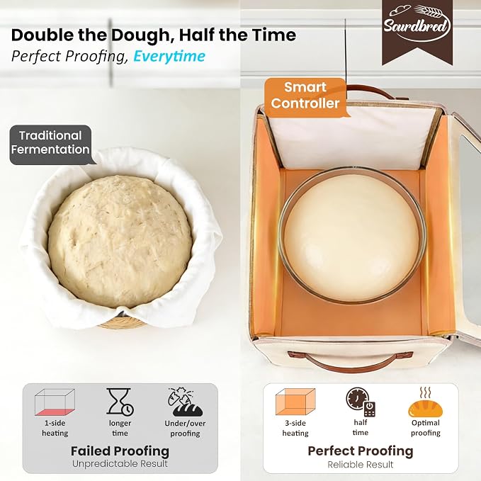 Extra Large Folding Bread Proofing Box, Dough Proofer 68-104°F Temp Control 1-48H Timer, Sourdough Starter Warmer with Metal Rack, Foldable Proofing Basket for Baking Pizza Yogurt Soften Butter Choc
