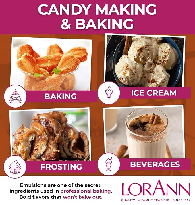 Lorann Oils Cinnamon Spice Bakery Emulsion: True Cinnamon Essence, Perfect for Enhancing Spiced Undertones in Baked Goods, Gluten-Free, Keto-Friendly, Cinnamon Extract Alternative for Your Kitchen