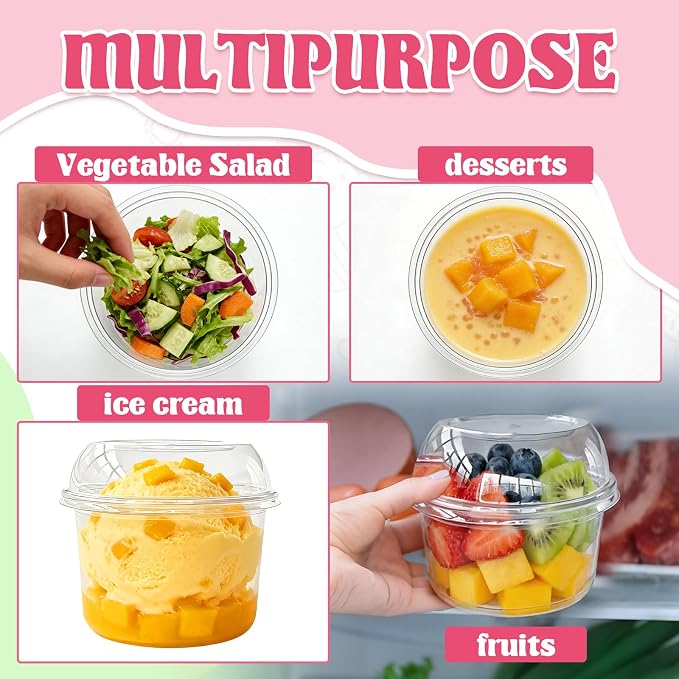 Alaeseje 50 Pack 16 oz Disposable Clear Plastic Cups,PET Dessert Cup with Lids,Disposable Snack Bowls for Cupcake,Pudding,Snacks,Yogurt,Parfait,Fruits,Mousse