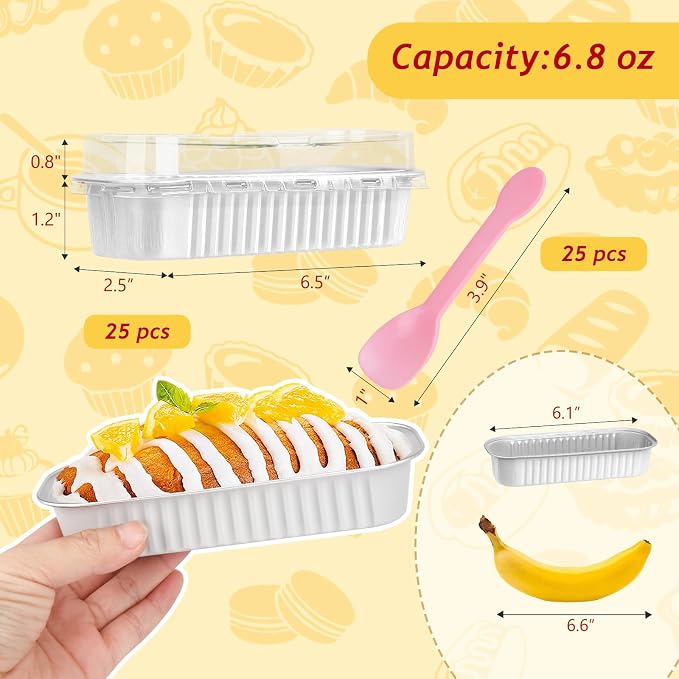 LNYZQUS 6.8oz Mini Loaf Pans with Lids 25 Pack, Foil Mini Cake Tins Small Baking Cups for Bread Loaves, Disposable Muffin Tins Individual Cupcake Containers for Bake Sale Wedding -White