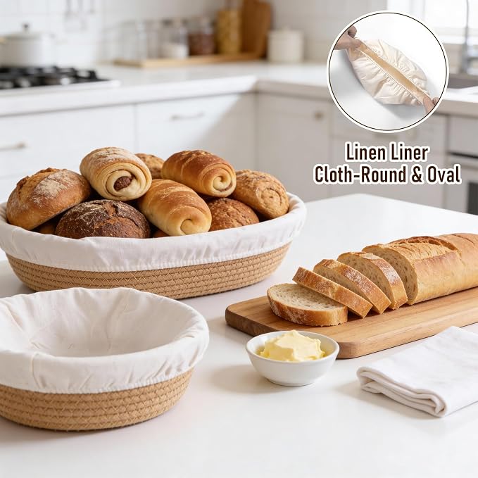 6 Pcs Banneton Liner, Reusable Proofing Basket Liner, Washable Bread Covers for Proofing, Oval Round Sourdough Covers for Proofings Baking Accessories for Home Bread Making