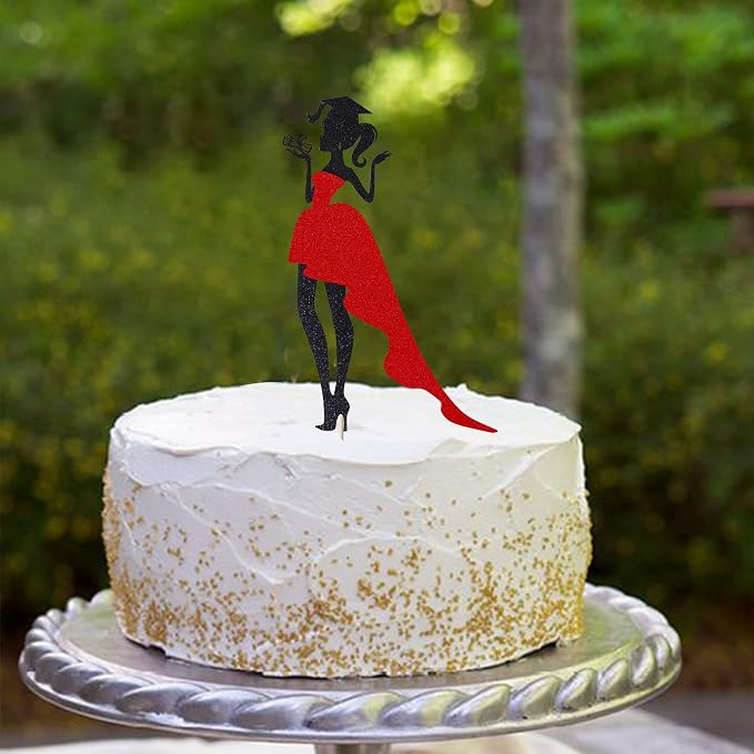 1 Pack 2026 Graduation Cake Topper Graduation Girl Cake Pick with Glitter Diploma Graduation Cap Congrats 2026 Cake Decorations for 2026 Graduation Theme High School Girls Graduate Party Red