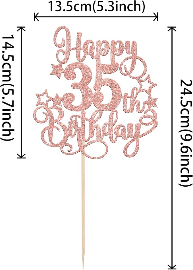 1 PCS Happy 35th Birthday Cake Topper Glitter Cheers to 35 Years Birthday Cake Pick Hello 35 Fabulous Cake Decoration for Happy 35th Birthday Anniversary Party Decorations Supplies Rose Gold