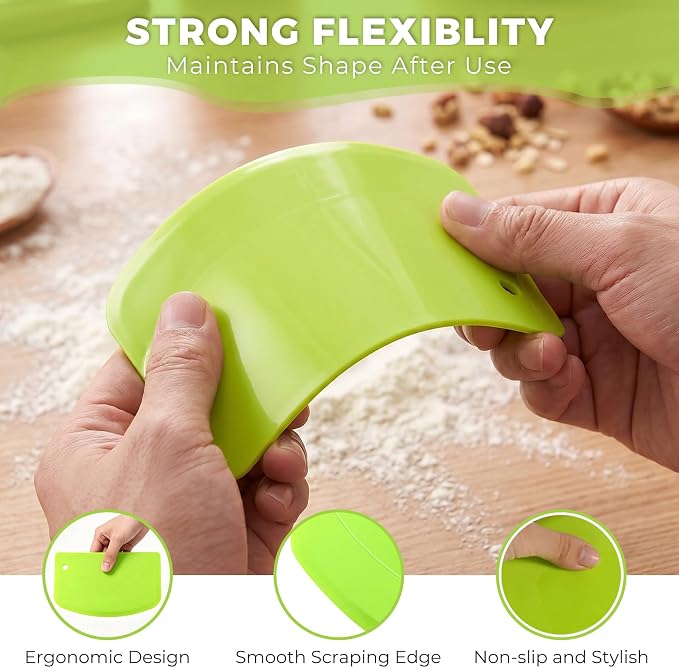 6PCS Dough Scraper Set, Bench Scraper for Baking, Plastic Flexible Bowl Scraper, Bread Dough Cutter for Sourdough, Cake, Fondant Icing, Multipurpose Kitchen Food Scraper
