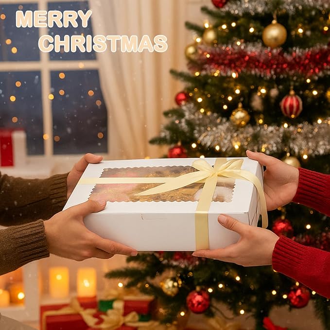 OAMCEG 24 Pack Cookie Boxes with Window, 12x8x2.5 Inch Bakery Treat Boxes for Christmas Holiday Gift Giving, Desserts, Donuts, Pastries-White