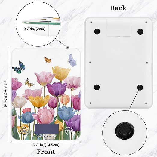 Food Scale Kitchen Scale for Baking Cooking Digital Food Weighing Measuring Scale Small Waterproof Electric Food Scale Light Pink Tulips Butterfly