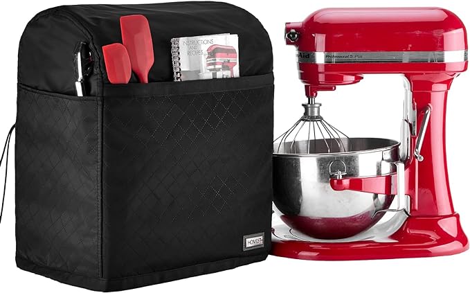 HOMEST Stand Quilted Mixer Cover with Zip Pocket for Kitchen Accessories | Fits KitchenAid 6/7/8 quart mixers, zipper pocket stores attachments and kitchen accessories, Black