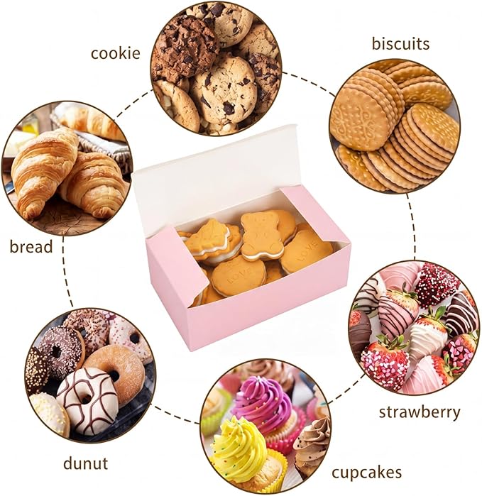 FillTouch 36 Pcs Pink Bakery Boxes 5.5 x 2.76 x 1.77 Inch Cookie Boxes Pastry Box for Cupcakes, Desserts, Cookies, Candies Donuts Cookie Containers for Party Favor and Gifts