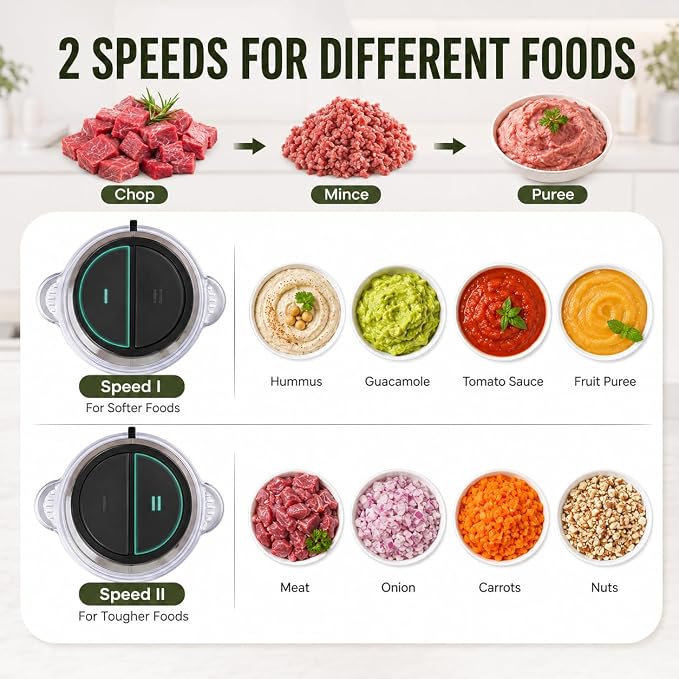 HOMEASY Meat Grinder Electric, Food Processor 2L Stainless Steel Meat Blender Food Chopper for Meat, Vegetables, Fruits and Nuts with 4 Sharp Blades, 350W, 8 Cups