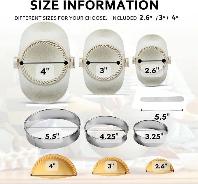 Dumpling Maker Set with Dough Cutter and Empanada Press Mold - Effortlessly Make Perfect Dumplings, Calzones, Pierogi, Pastelitos and More (4" + 3" + 2.6")