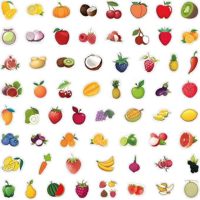 200Pcs Food Stickers for Kids Adults, Waterproof Snack Bread Fruit for Water Bottle Laptop Scrapbook Luggage, Cute Decals for Boys Girls