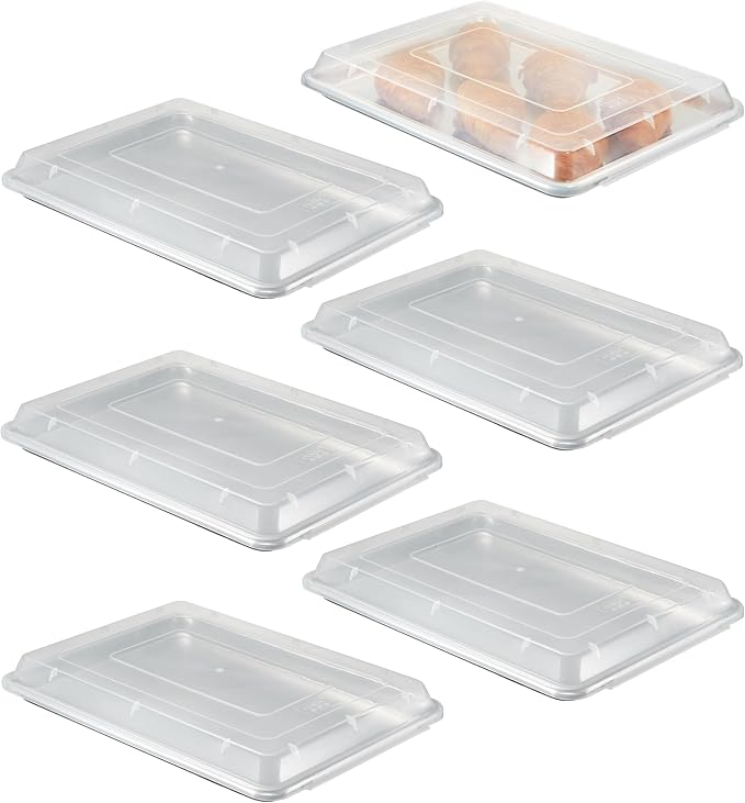 CURTA 6-Pack 1/2 Size 18''x13'' Sheet Pan with Cover | 12 Piece Bundle, NSF Listed, Commercial Baking Pans & Polypropylene Lids, Heavy Duty Bun Pan, High-Volume Baking & Storage